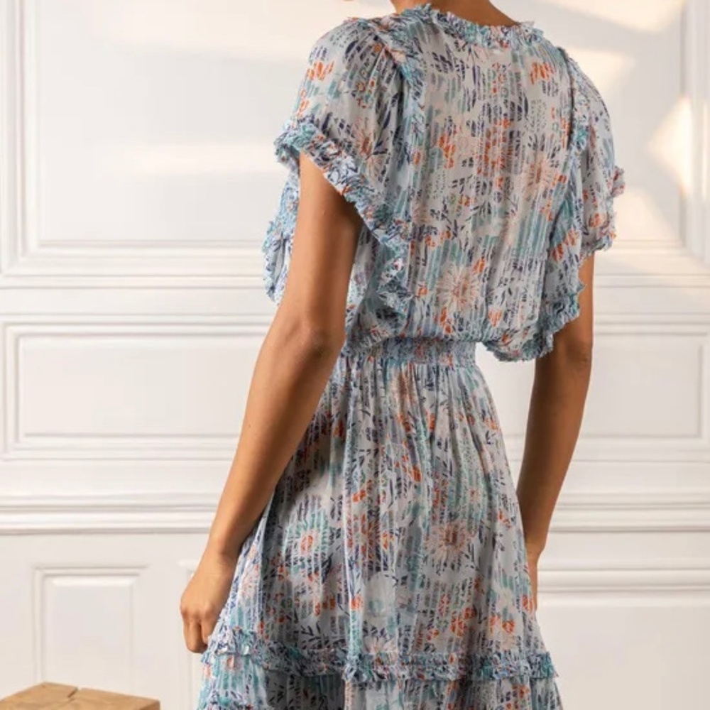 Poupette St Barth Amber Mini Dress Sky-blue Marigold sz S NEW - Picture 3 of 9